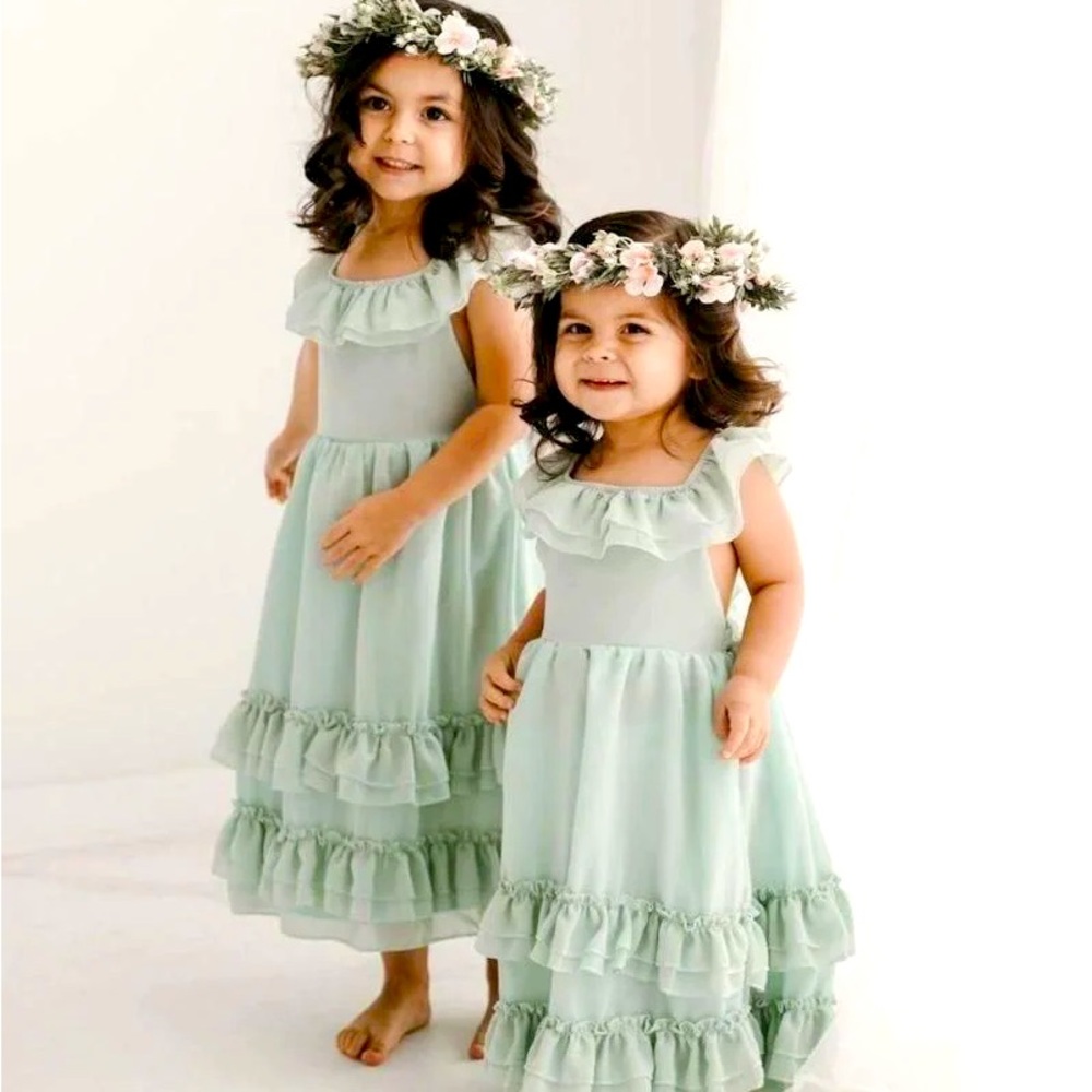 Bailey’s Blossoms Nellie Ruffle Maxi Dress- Mint 2T
